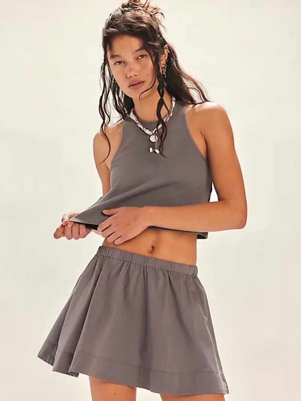 NWOT Free People Free-est Milani Two Piece Set Skirt & Top Set Gray Size XS